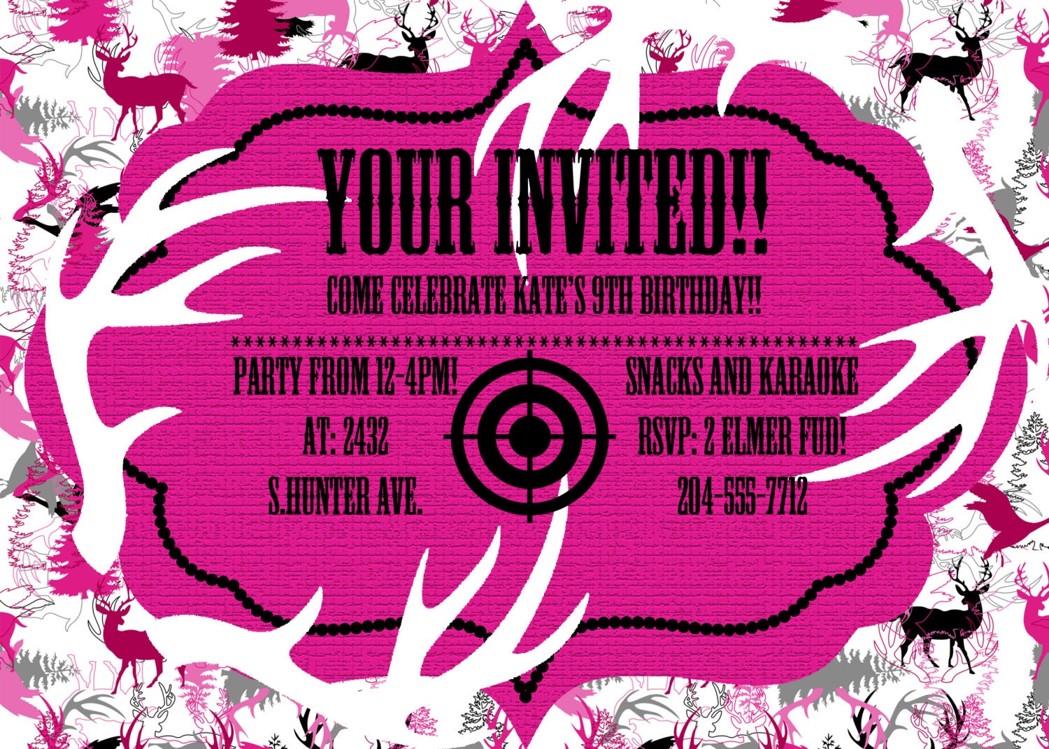 Pink Camo Birthday Party Invitations 8