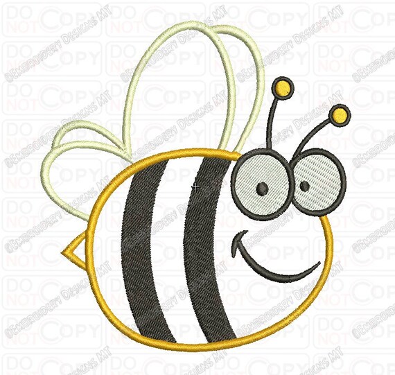 Happy Bumble Bee Flying Wings Applique Embroidery Design in