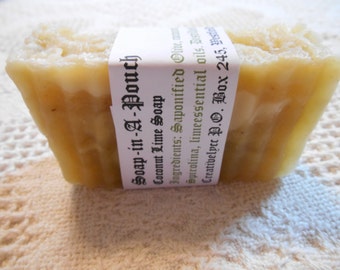 Coconut lime soap combines the moisturizing and healing properties of coconut and the refreshing properties of lime essential oil in a soap.