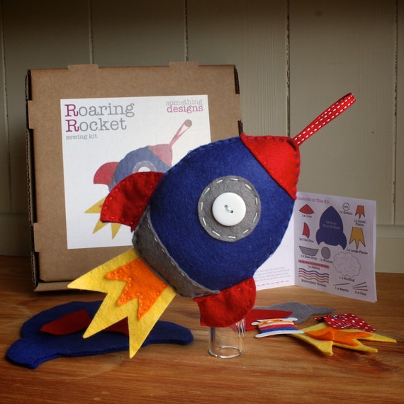 Sewing Kit - Roaring Rocket handmade felt sewing kit (includes everything you need, no fabric cutting required) Made in the UK