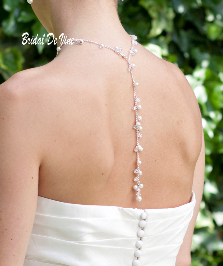 Pearl Backdrop Necklace For Backless Dress Back Necklace Bridal Long Gold Drop Back Chain Body Jewelry