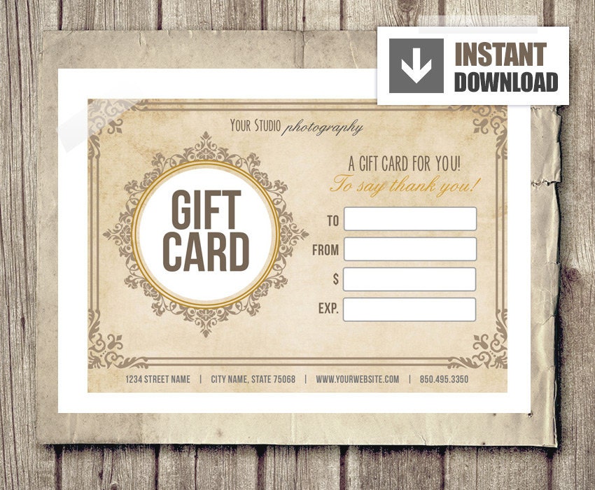 business card photography templates etsy Template Vintage Photographers Gift Card for Certificate