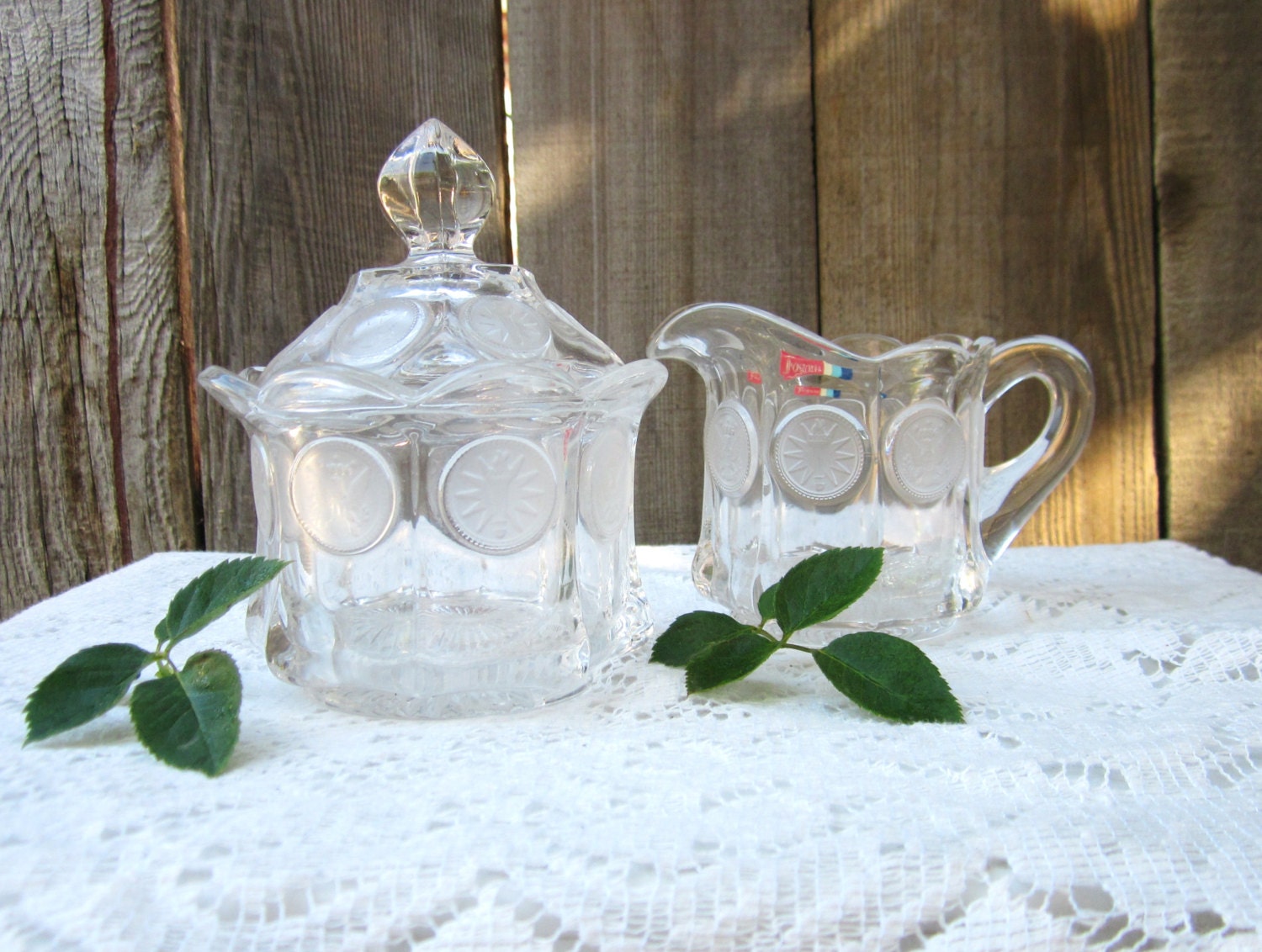 Vintage Fostoria Clear Coin Crystal Glass Creamer and Sugar Bowl with ...