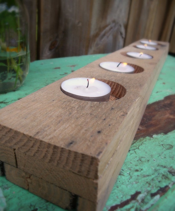 Pallet Wood Tea Light Holder // 5 Tea Light Candle Holder