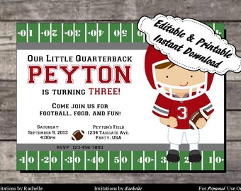 Football Invitation Birthday Party Red and Gray - Editable Printable Digital File with Instant Download