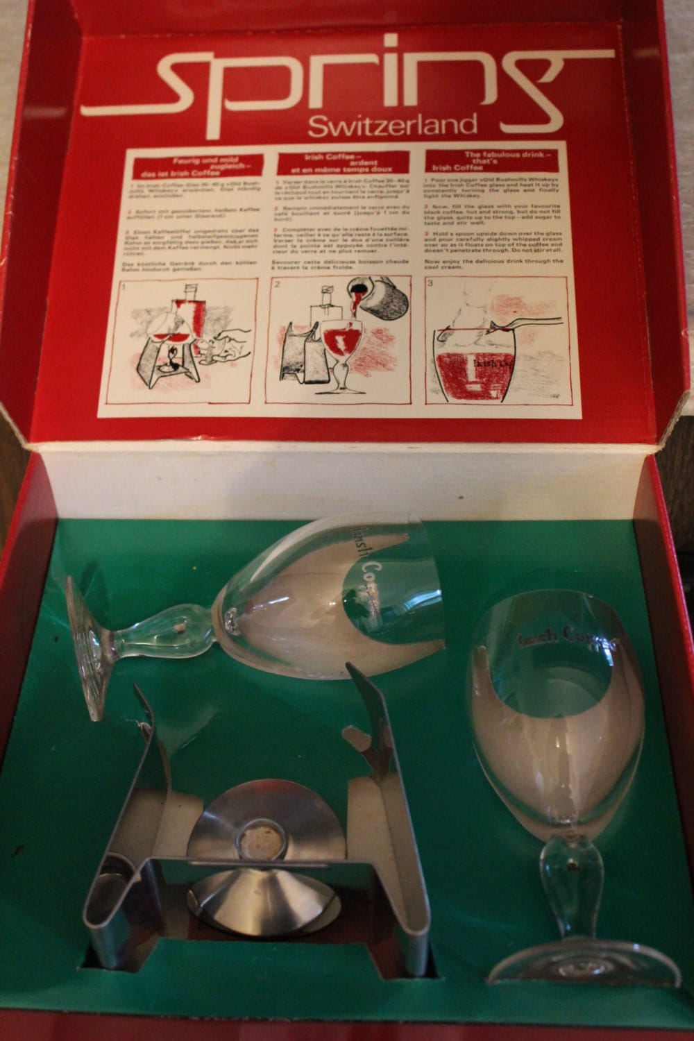 vintage irish coffee set with burner switzerland spring wine