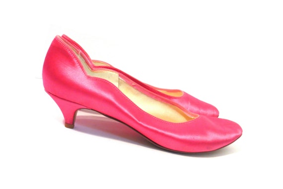 Pink Heels Vintage Satin Pumps Kitten Heels Coloriffics USA