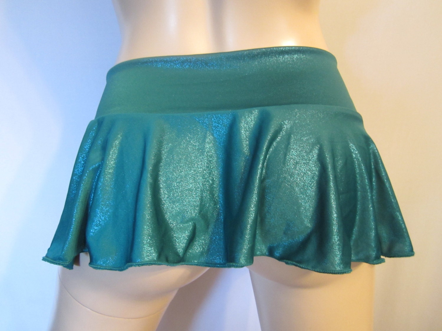 Circle Skirt Spandex Lycra Teal Metallic Mini Skirt or Coverup