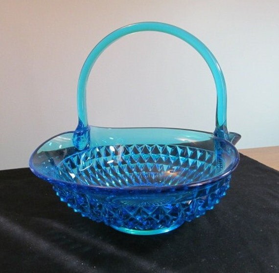 Tiara glass basket Indiana Glass Ice blue diamond point