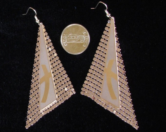 Gold Mesh Long Cross Earrings Crossed Roads Drop Dangle Womans Girls Christian Jewlery - Saint Michaels Jewelry