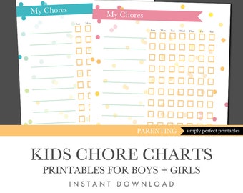 Kids Chore Charts Printables - for boy and girl - Instant Download