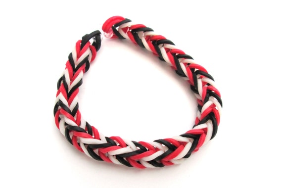 Items similar to Black, Red and White Fishtail, Rubber Band Bracelet ...