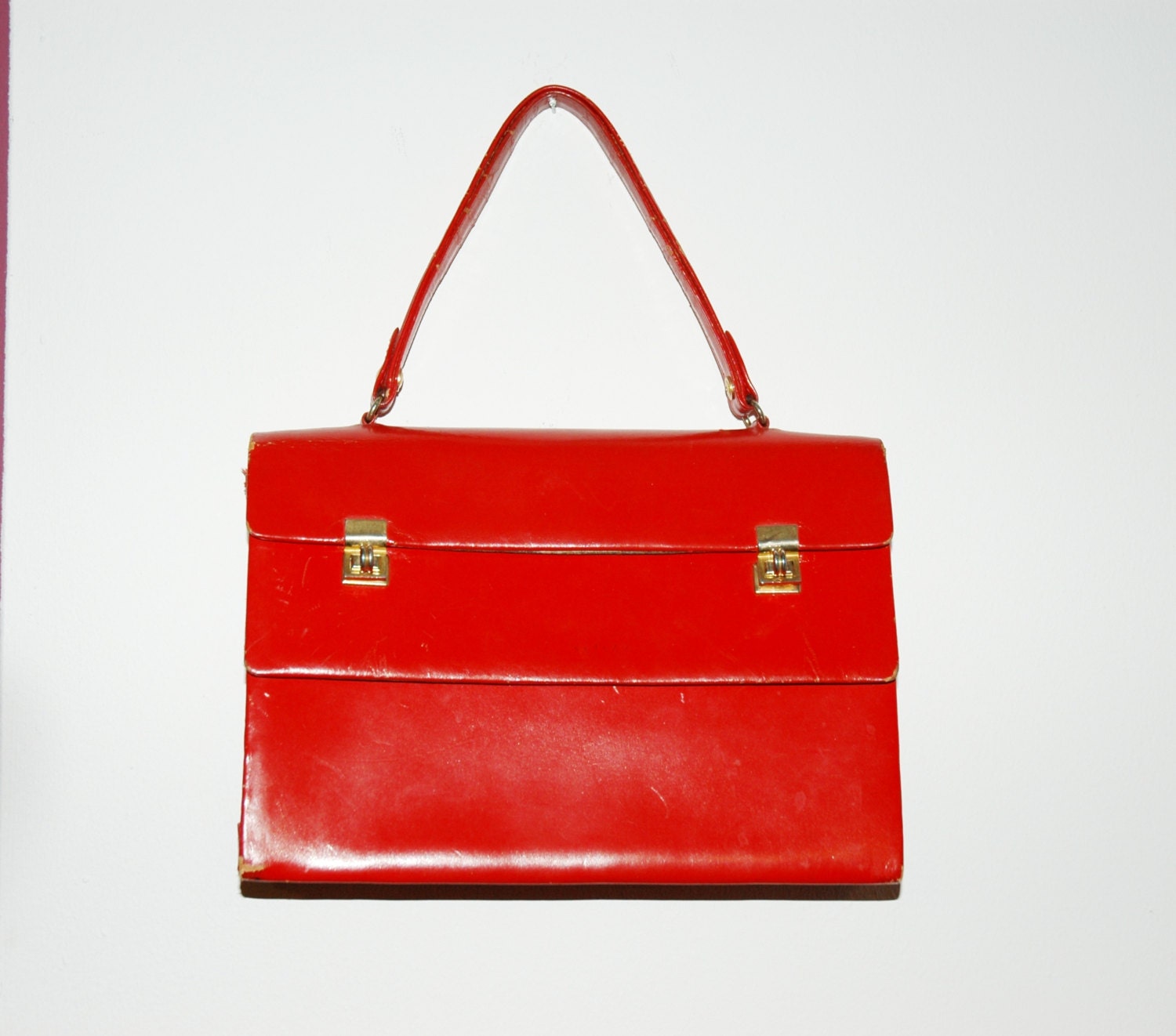 Vintage Red Leather Handbag / Vintage Bright Red Handbag