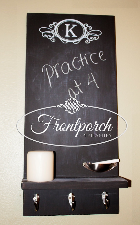 Hanging Chalkboard with Shelf and Hooks Monogrammed