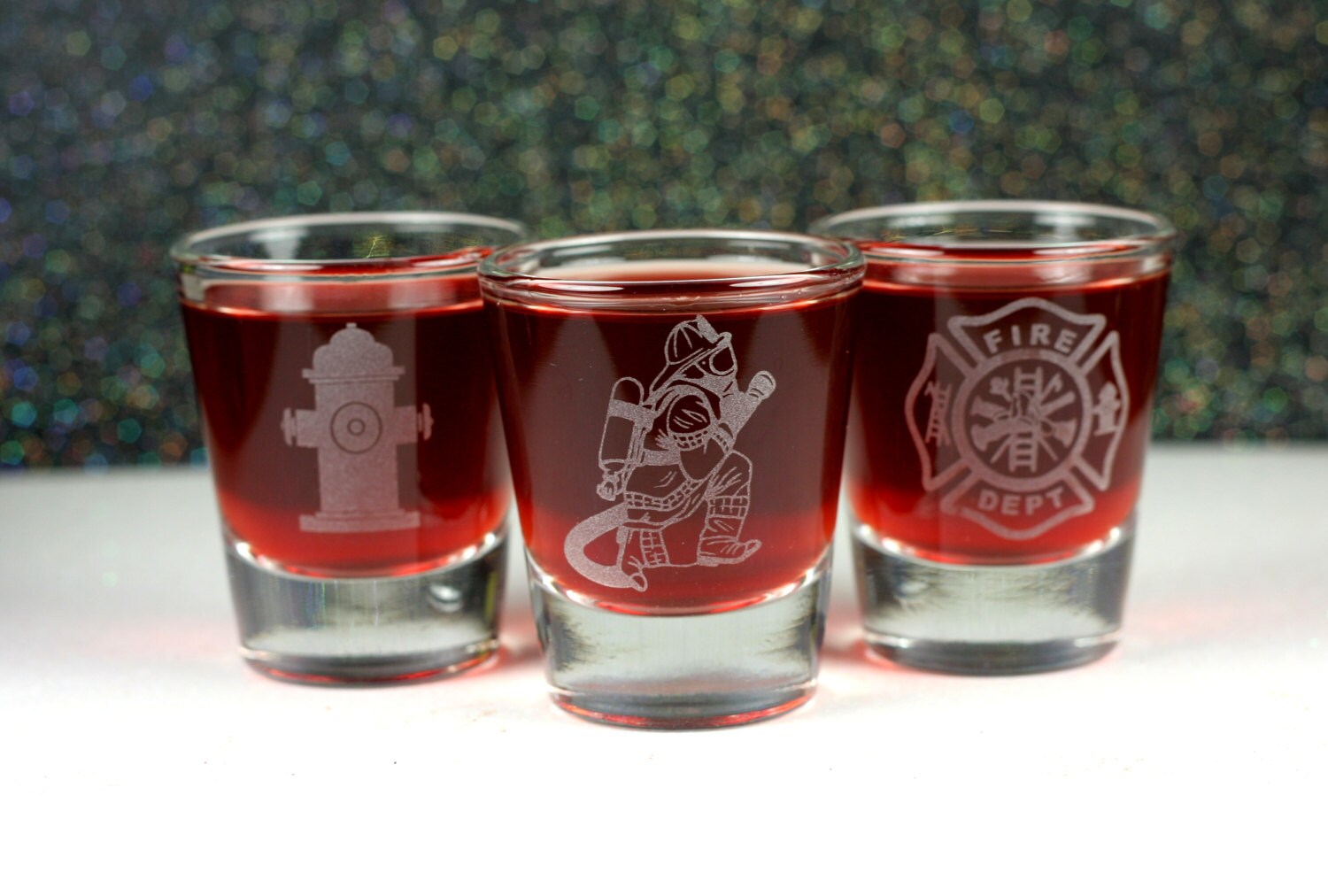Personalized Firefighter Etched Shot Glass Set of 3 fireman