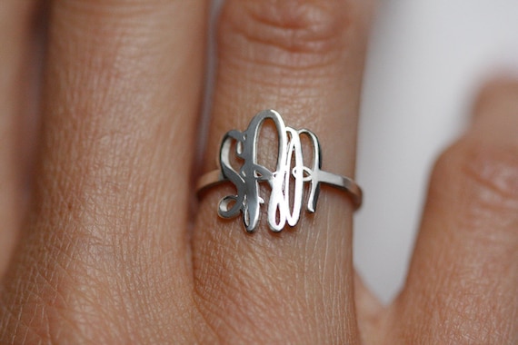 Silver Monogram Ring Initial Rings Thin Ring Thin by capucinne