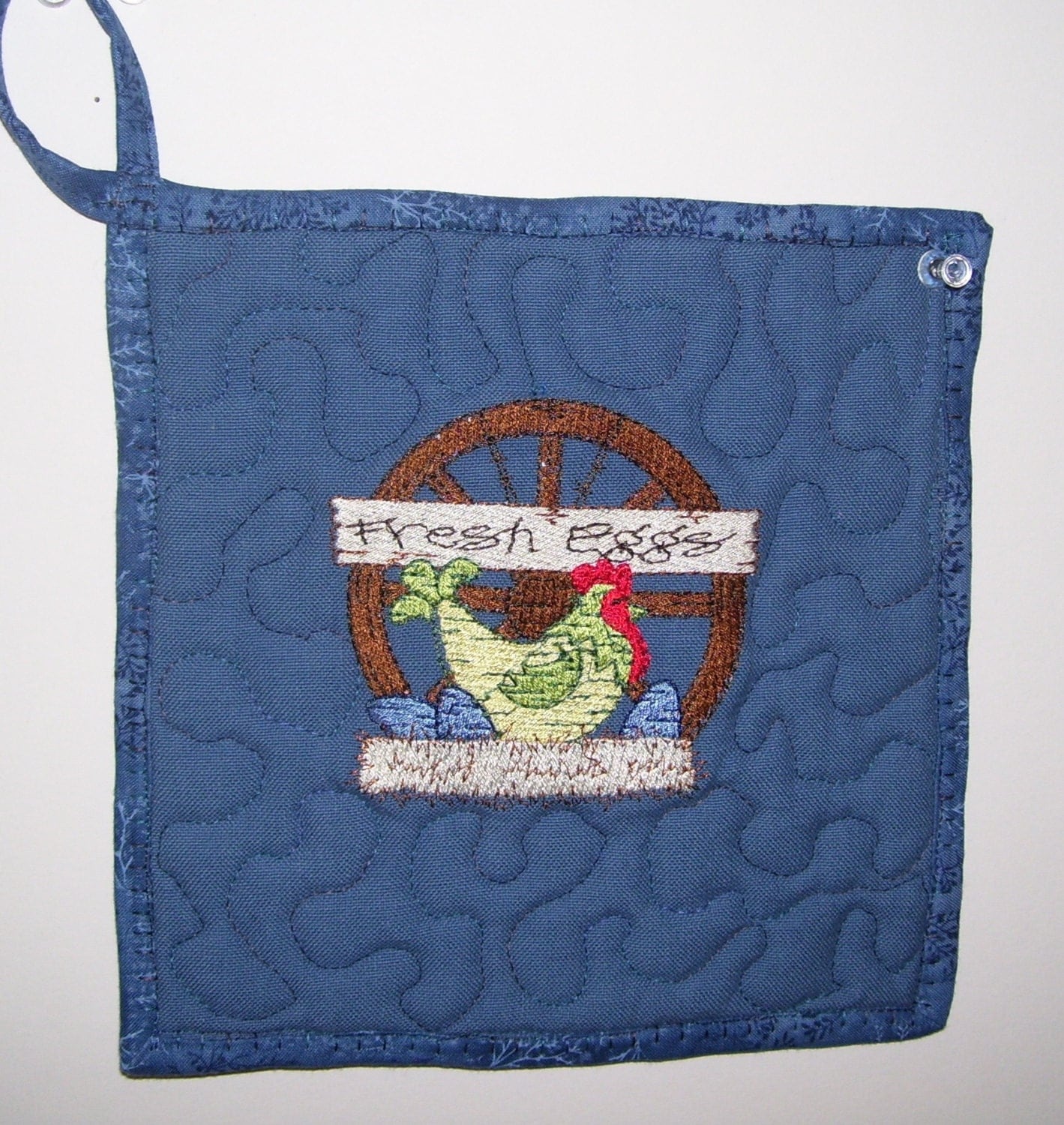 Embroidered Pot Holder 1 Blue