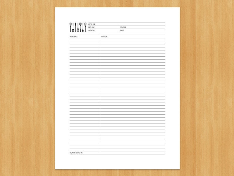 Printable Recipe Cards and Dividers DIY Instant Download