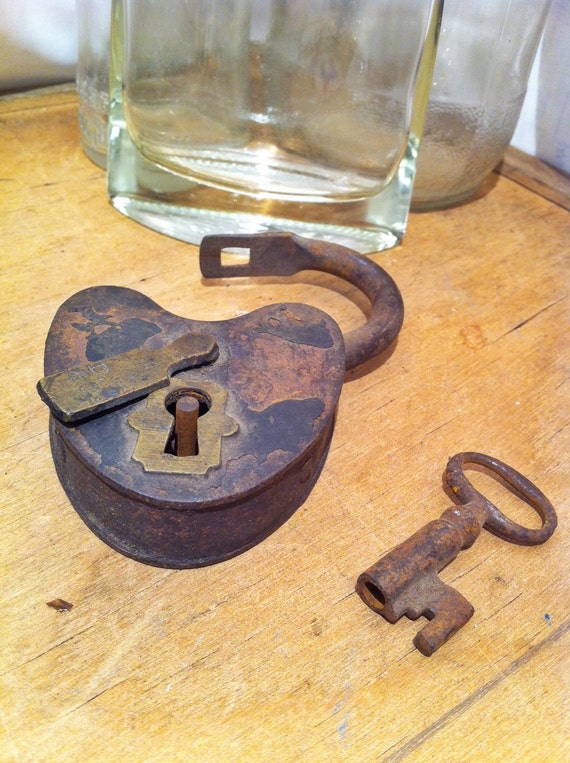 Antique Heart Shaped Lock with Key