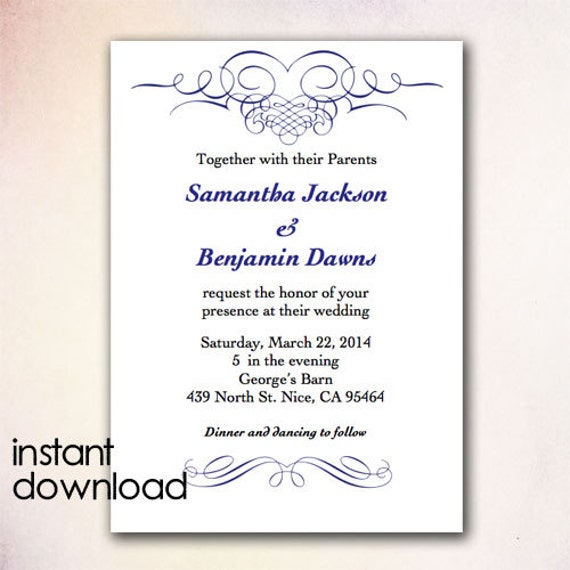 DIY Wedding Invitation Template - Instant Download Microsoft Word ...