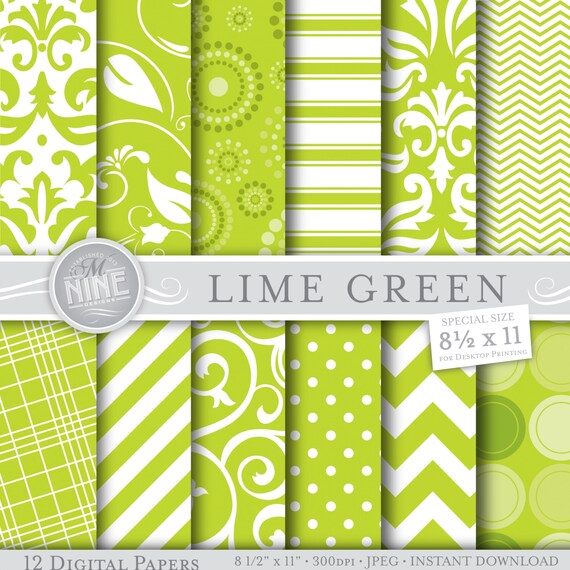 LIME GREEN Digital PAPER Pack Pattern Prints Instant