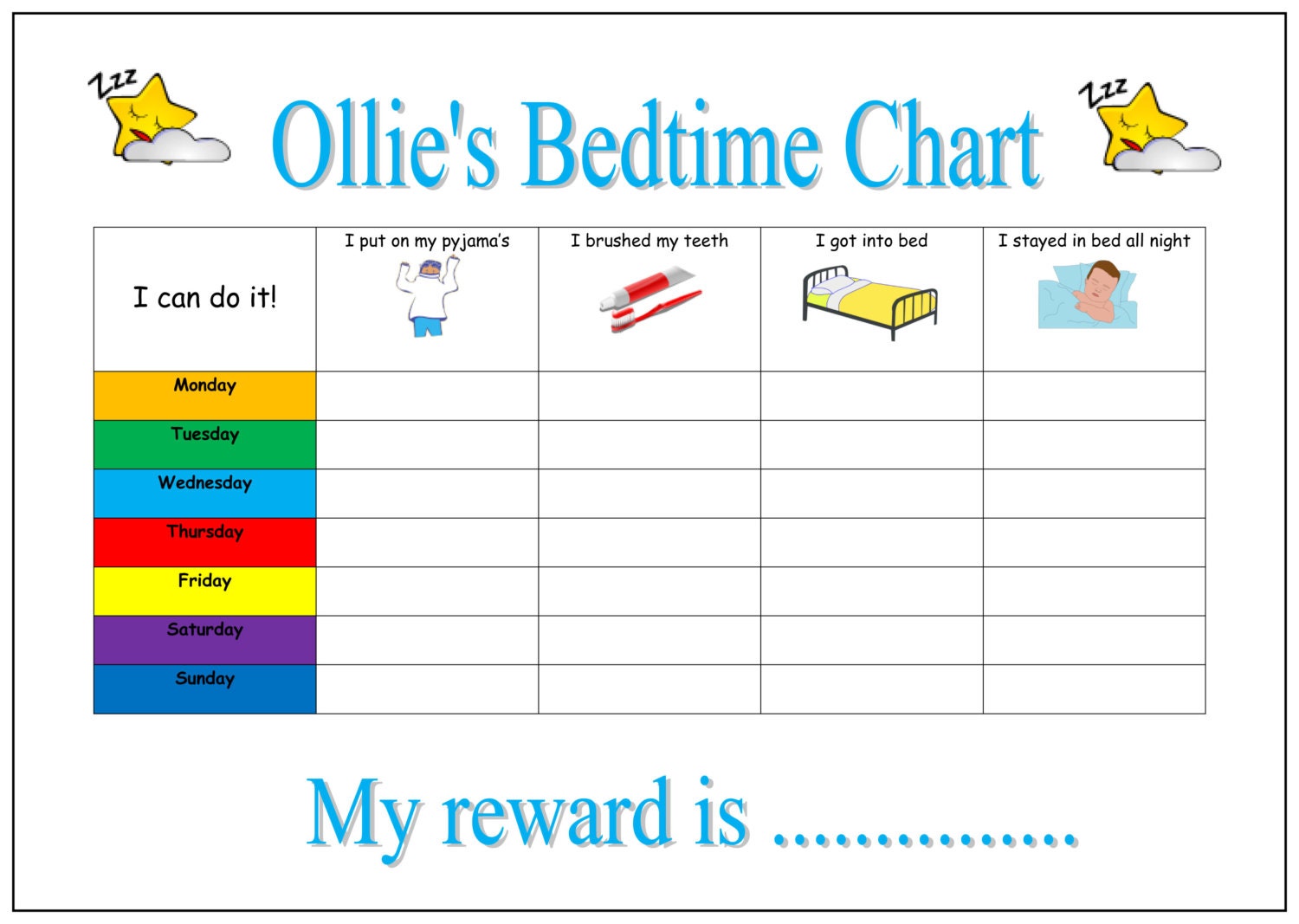 Printable Bedtime Chart