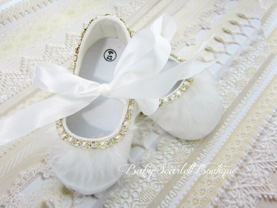 White Satin Baby Girl Shoes,Crib Shoes,Soft Sole Shoes