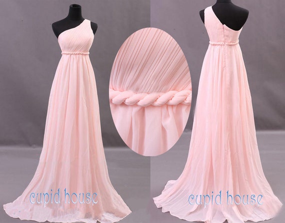 New Arrival A-line One-shouder Sleeveless Chiffon Long Mint Coral Grey Blush Pink Purple Navy Blue Bridesmaid Dress Wedding Party Dress 2014