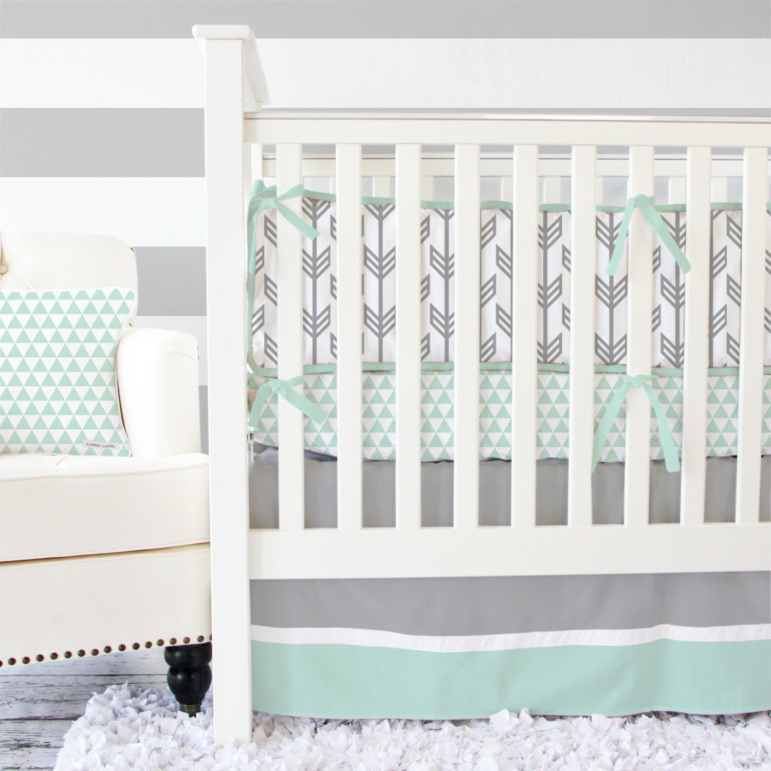 Gray & Mint Arrow Baby Bedding 2 or 3pc by CadenLaneBabyBedding