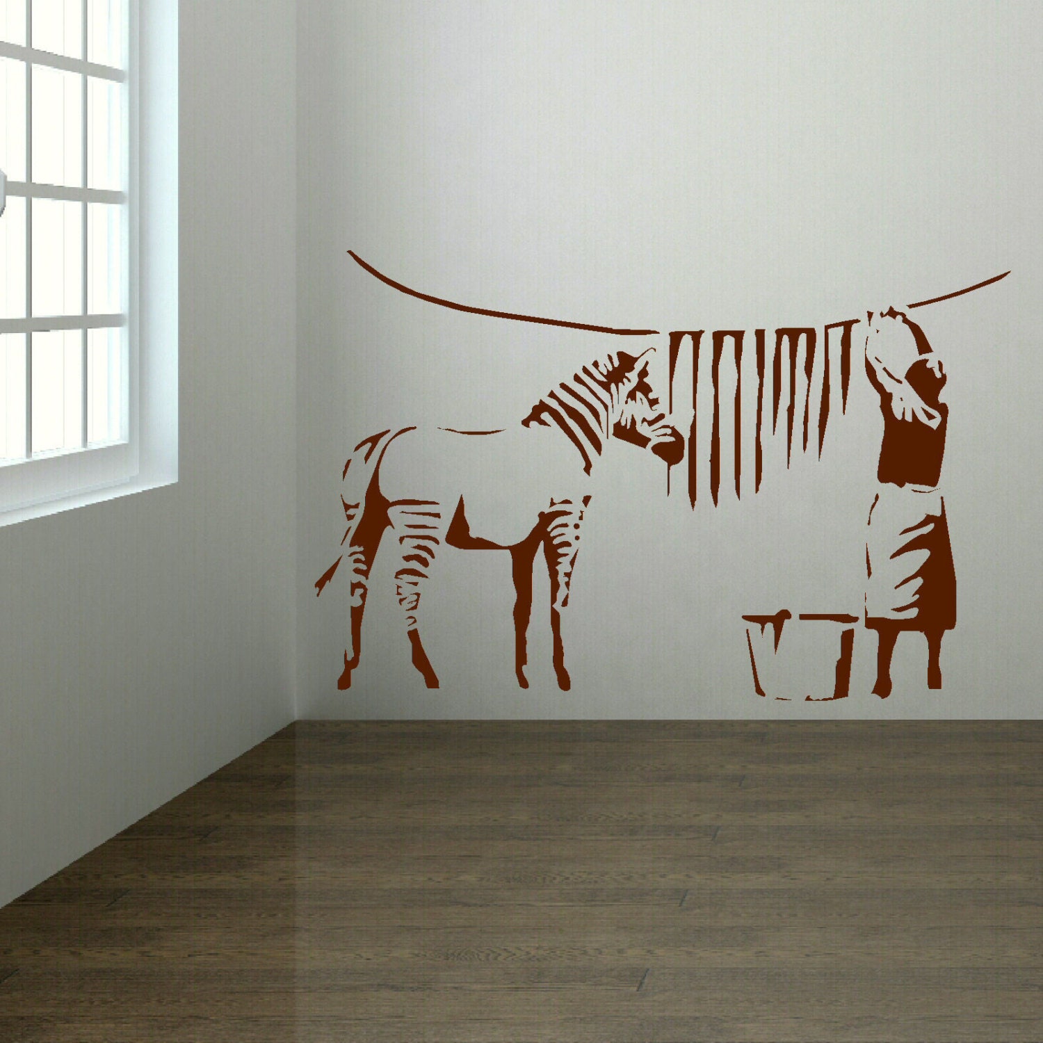 Large Banksy Zebra Stripes Laundry Room Wall Art Sticker Mural