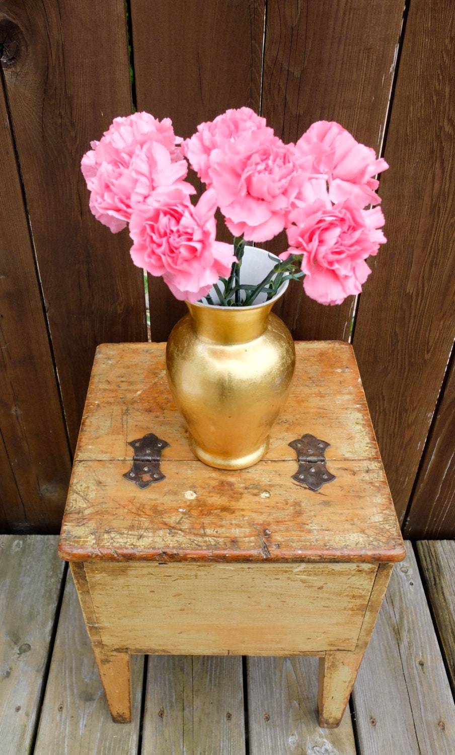 Metallic Yellow Gold Vase Wedding Centerpiece by PeonyAndPetunia