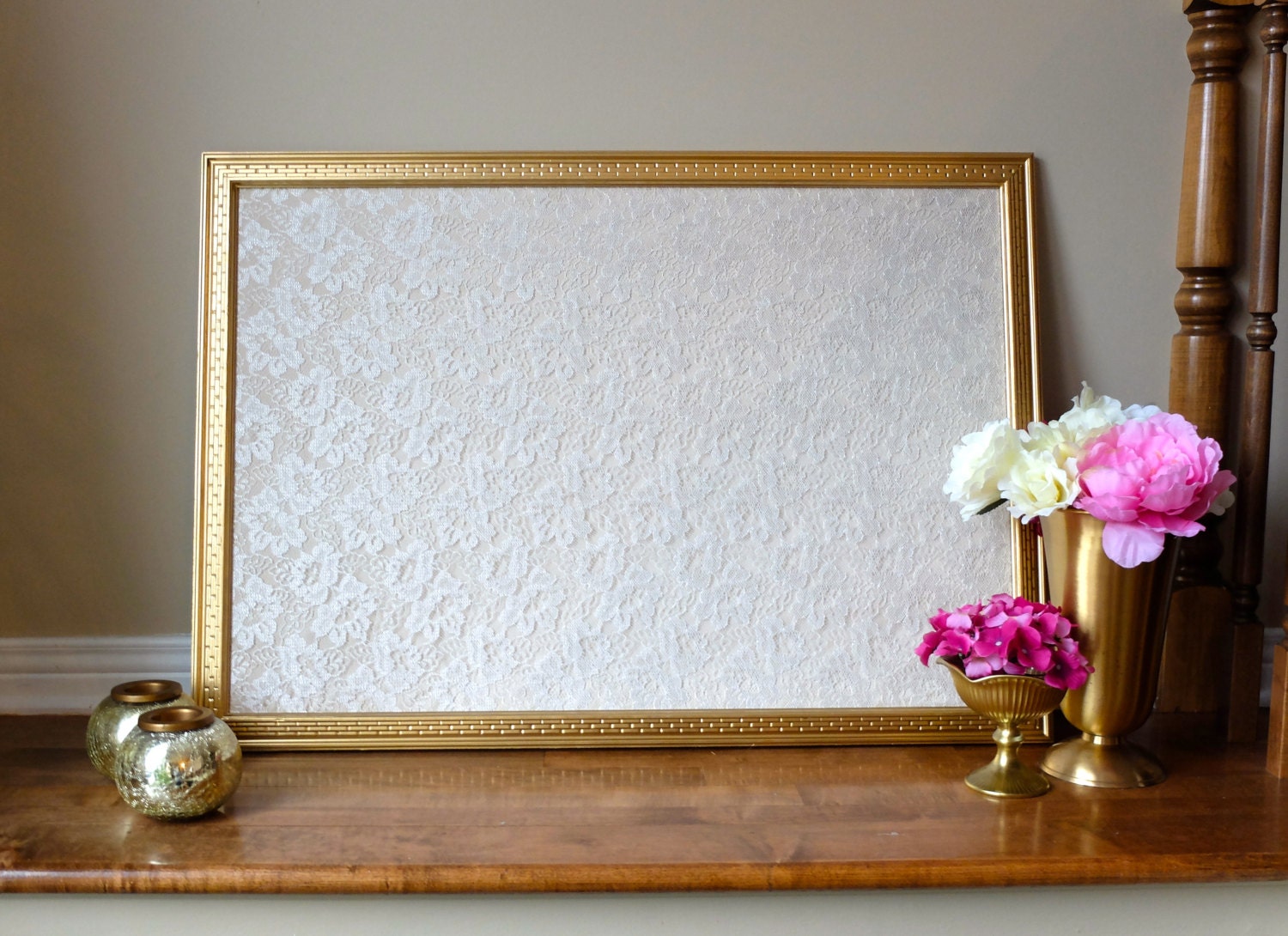 Beautiful Gold Framed Lace Corkboard Cork Board Wedding Pin