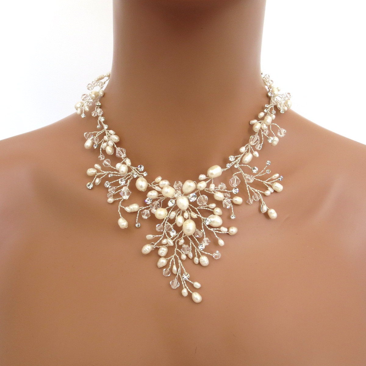 Bridal necklace Pearl necklace Wedding jewelry set