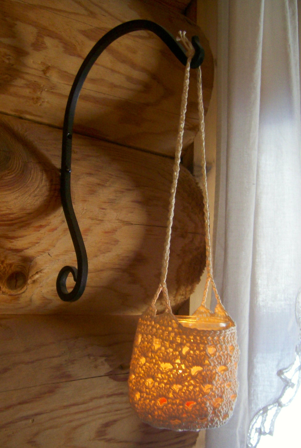 Hanging Crocheted Jar Candle Holder or Luminary