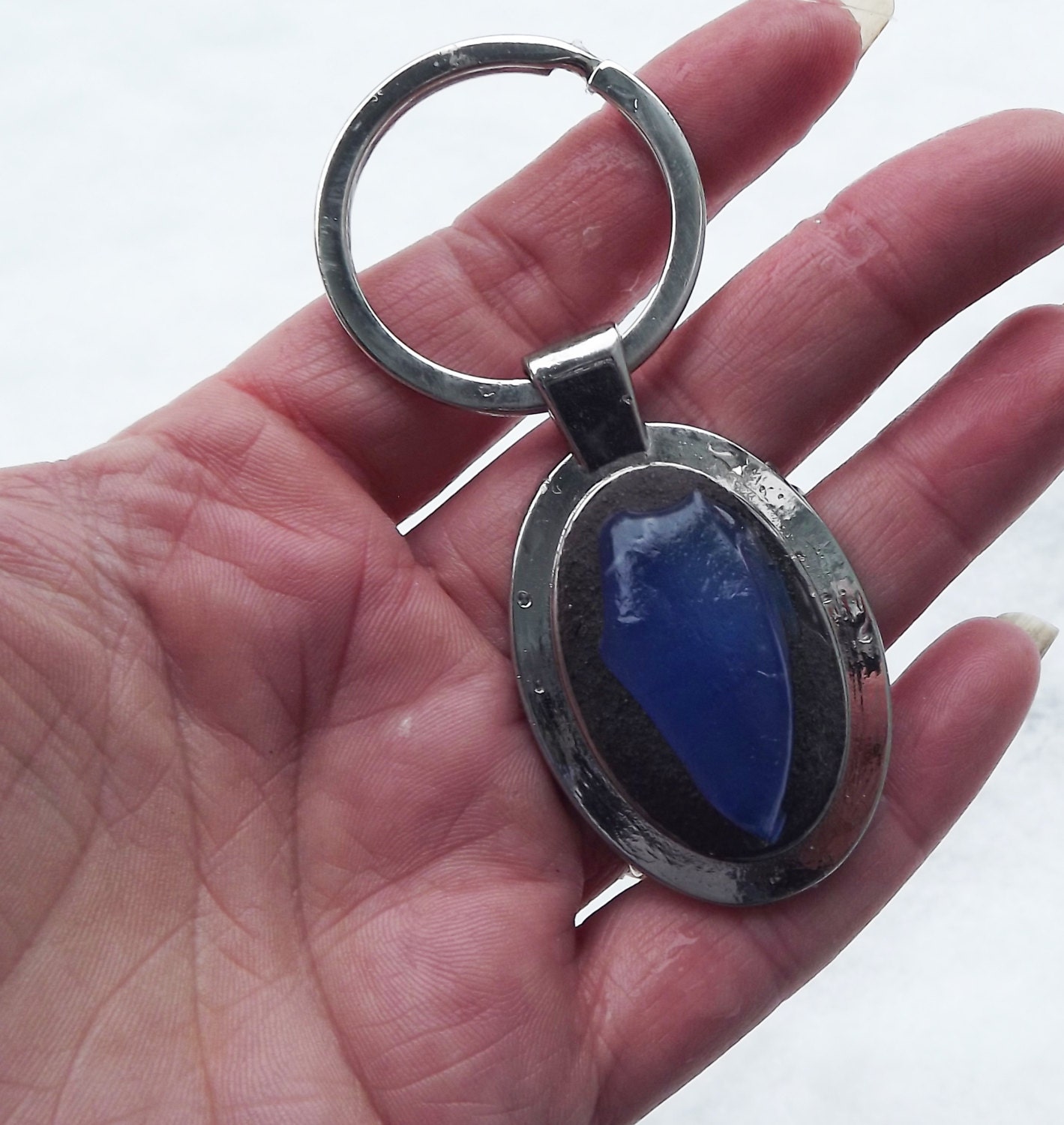 Key Chain/ Fused Glass Keychain/ Blue Key Chain