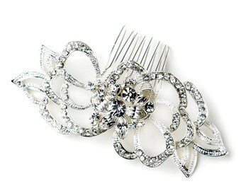 Flower Hair Comb with Rhinestones