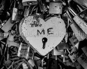 Heart ME Fine Art Photography Black and White Paris Famous Locks Romantic Lovers Valentine's Day Urban Love Bedroom Decor