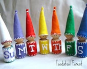 Waldorf Days of the Week Peg Gnomes ~Set of 7 ~ Rainbow Day Gnomes ~ Calendar Days ~ Educational Toy ~ Circle Time ~ Natural Wood & Felt Toy