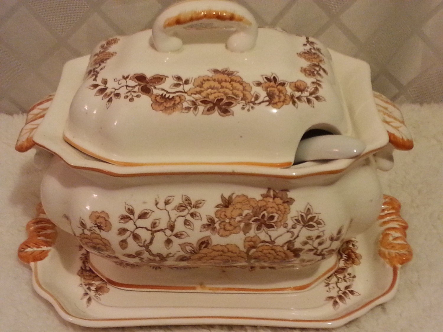 Antique Ceramic Serving Dish with Ladle by VintageatChristines