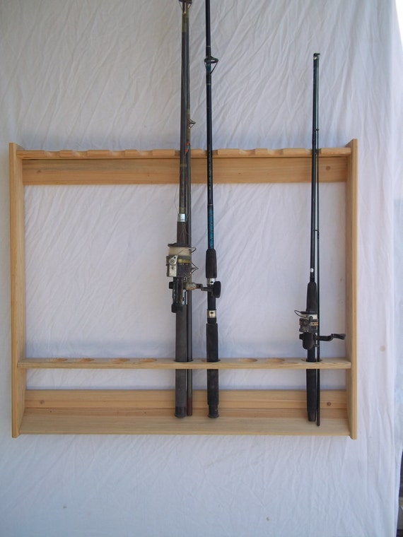 Wallmount Fishing Rod &amp; Pole Rack Unfinished Red Oak