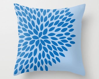 Nautical Blue Dahlia Flower Pillow Cover, Greek blue home decor, pastel ...