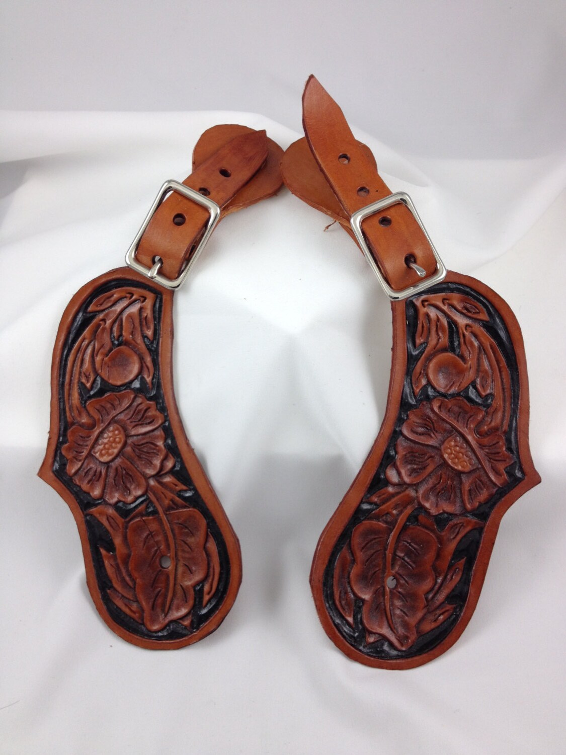 Leather Spur Straps with Floral Pattern by ClarkLeatherKreation