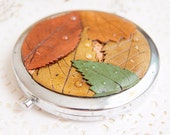 Nature Pocket Mirror Colorful Leaves - Autumn Fall - Foliage - Drop of Rain - Woodland accessories - Boho Accessories - MAKE TO ORDER