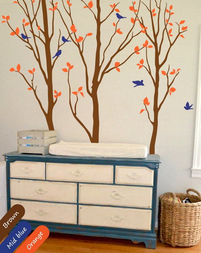 Birch Trees with Birds Wall decal