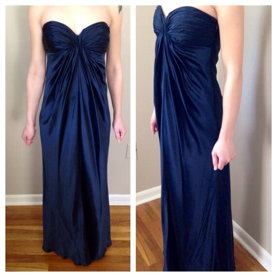 navy strapless gown