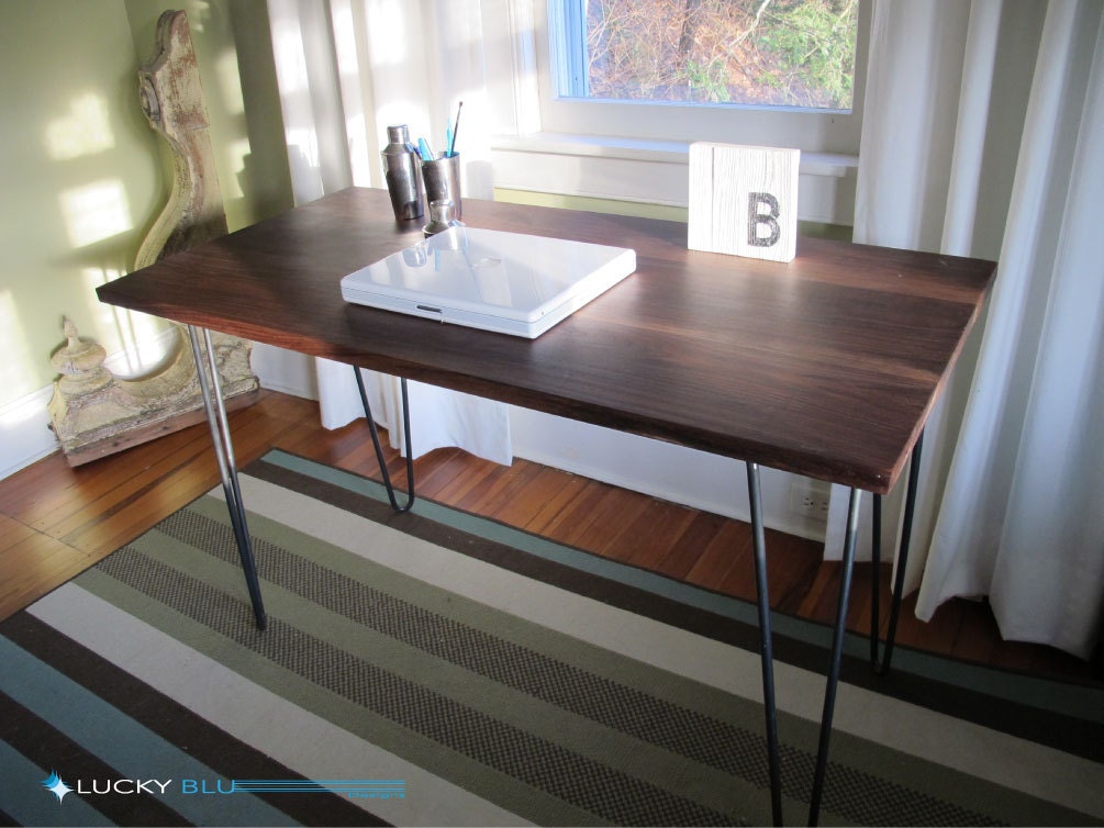 Mid Century Modern Desk Walnut Desk Steel Hairpin legs