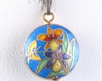 Vintage Double Sided Blue Enamel Flower Pendant