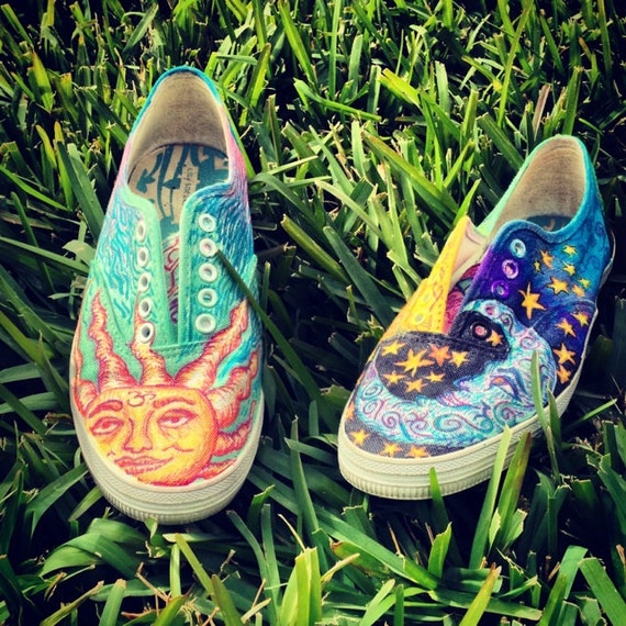 Customized Sharpie Shoes. Sun and Moon themed. by CustomSharpie