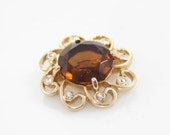 Beautiful vintage brooch 1950-60’s genuine large Cognac crystal and clear rhinestones set in a beautiful gold tone setting