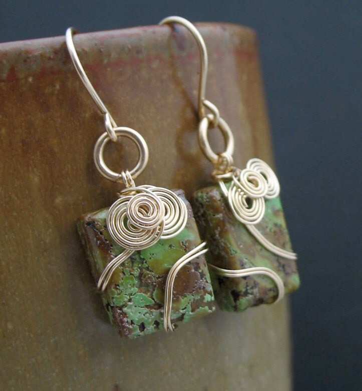 Wire Wrapped Gaspeite Earrings Gaspeite Jewelry Green Stone